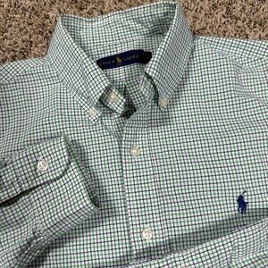 Polo Ralph Lauren Button Up Shirt Mens 15.5 (M) Long Sleeve Green Gingham Check